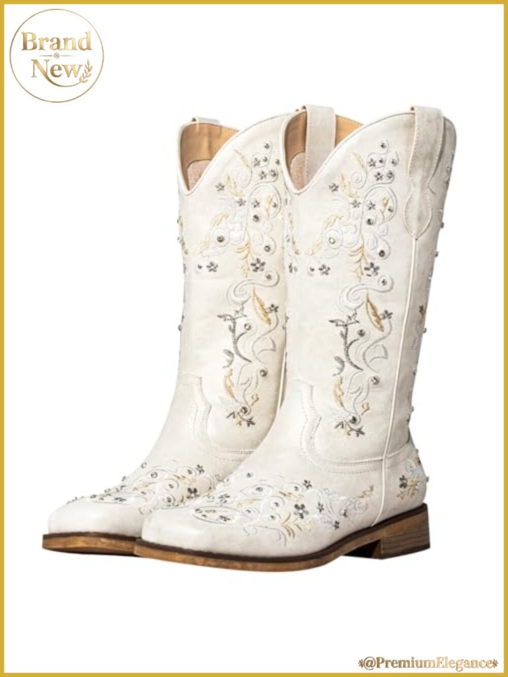 Wide Calf Cowboy Boots Faux Leather Square Toe Mid-Calf Western